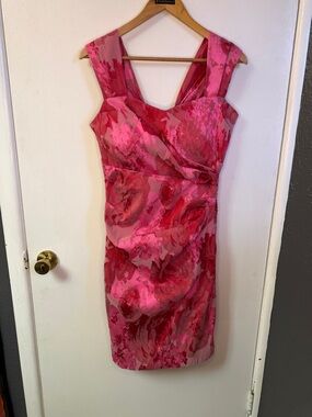 Rickie Freeman Teri Jon Pink Red Floral Cocktail Dress